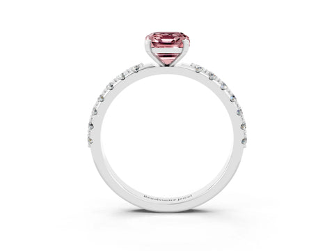 White gold Emerald Cut Morganite Solitaire Pavé Band with Four-Prong Setting_3
