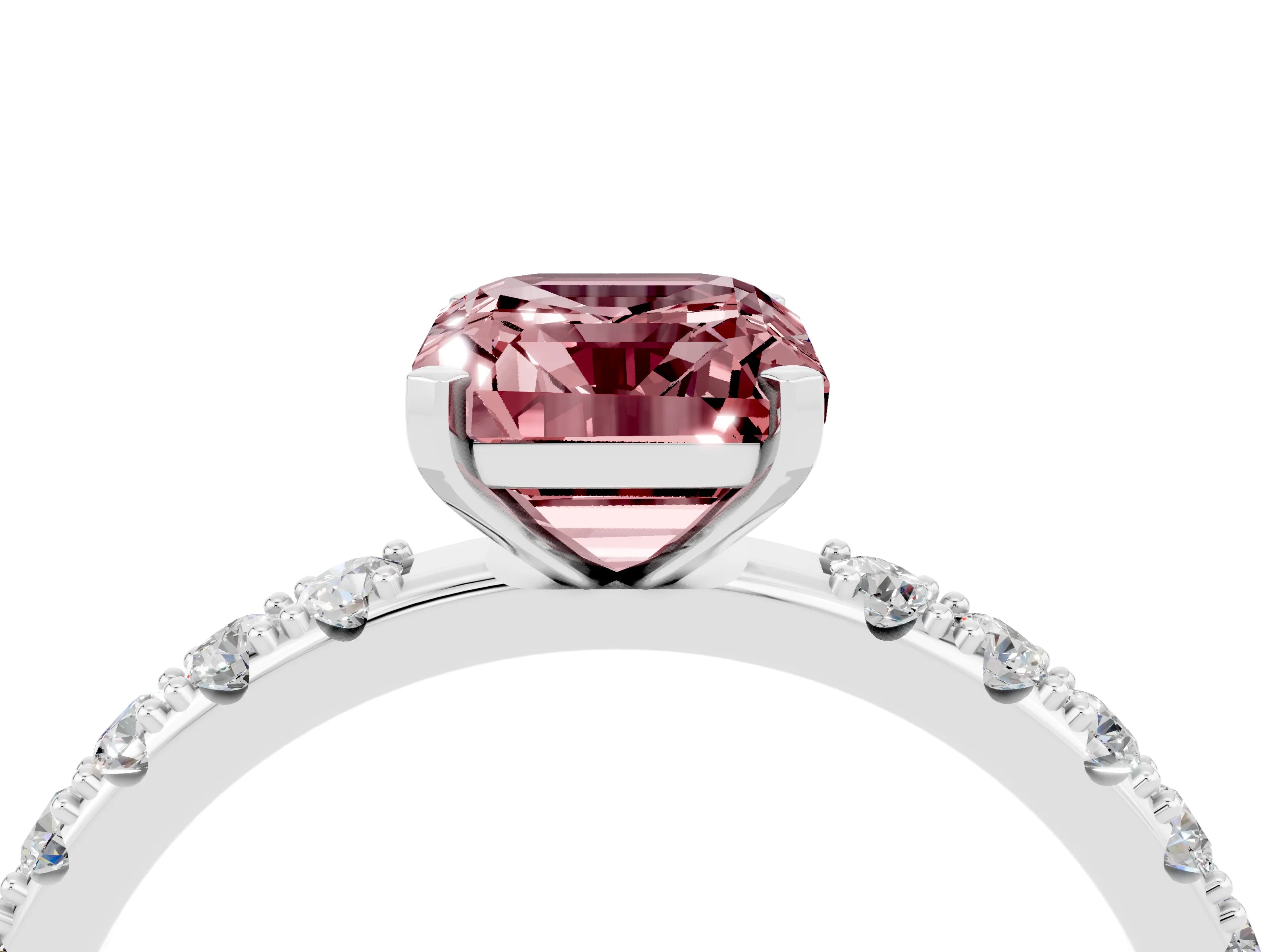 White gold Emerald Cut Morganite Solitaire Pavé Band with Four-Prong Setting_4