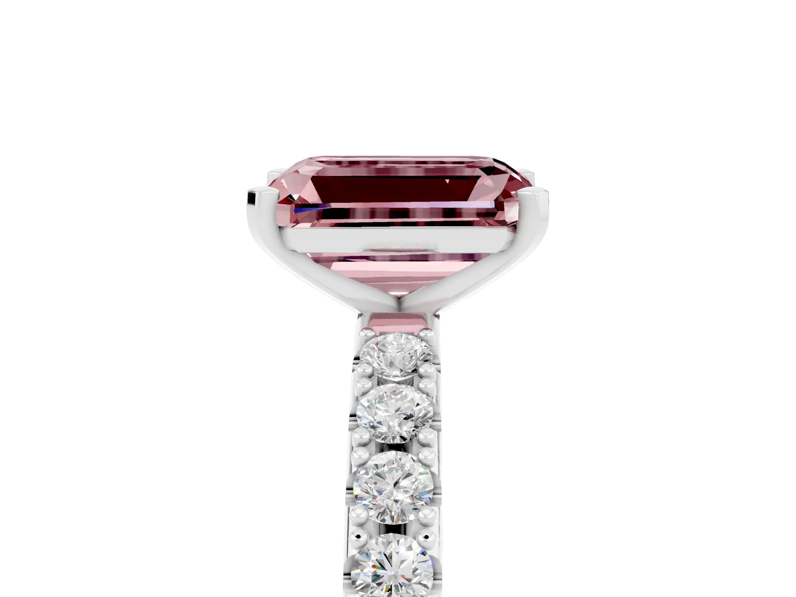 White gold Emerald Cut Morganite Solitaire Pavé Band with Four-Prong Setting_5