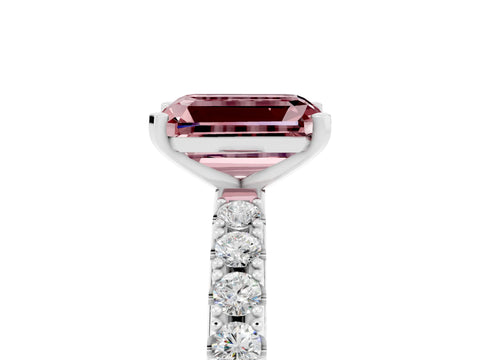 White gold Emerald Cut Morganite Solitaire Pavé Band with Four-Prong Setting_5