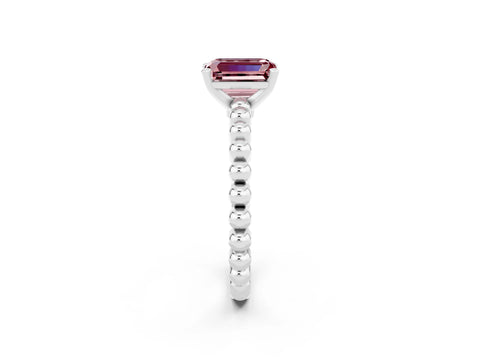 White gold Emerald Cut Morganite Solitaire Ring with Beaded Band and Prong Setting_2