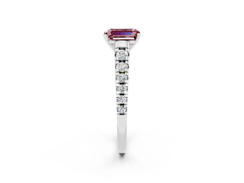 White gold Emerald Cut Morganite Solitaire Ring with Cathedral Setting and Pavé Band_2