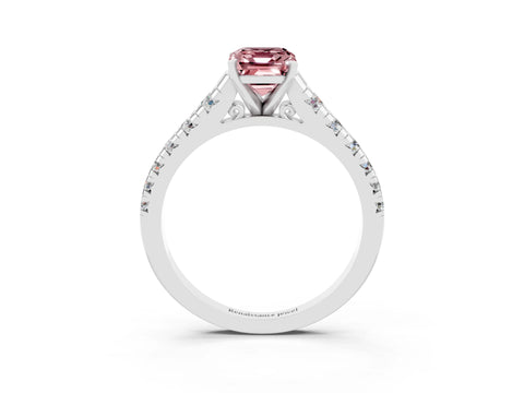 White gold Emerald Cut Morganite Solitaire Ring with Cathedral Setting and Pavé Band_3