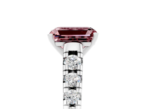 White gold Emerald Cut Morganite Solitaire Ring with Cathedral Setting and Pavé Band_5