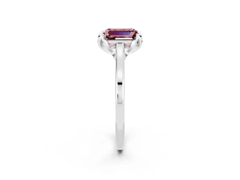 White gold Emerald Cut Morganite Solitaire Ring with Flower Prong Setting and Classic Band_14