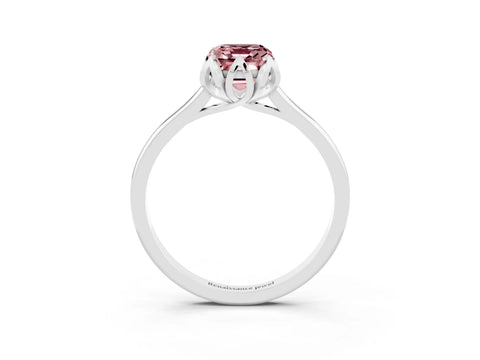 White gold Emerald Cut Morganite Solitaire Ring with Flower Prong Setting and Classic Band_15