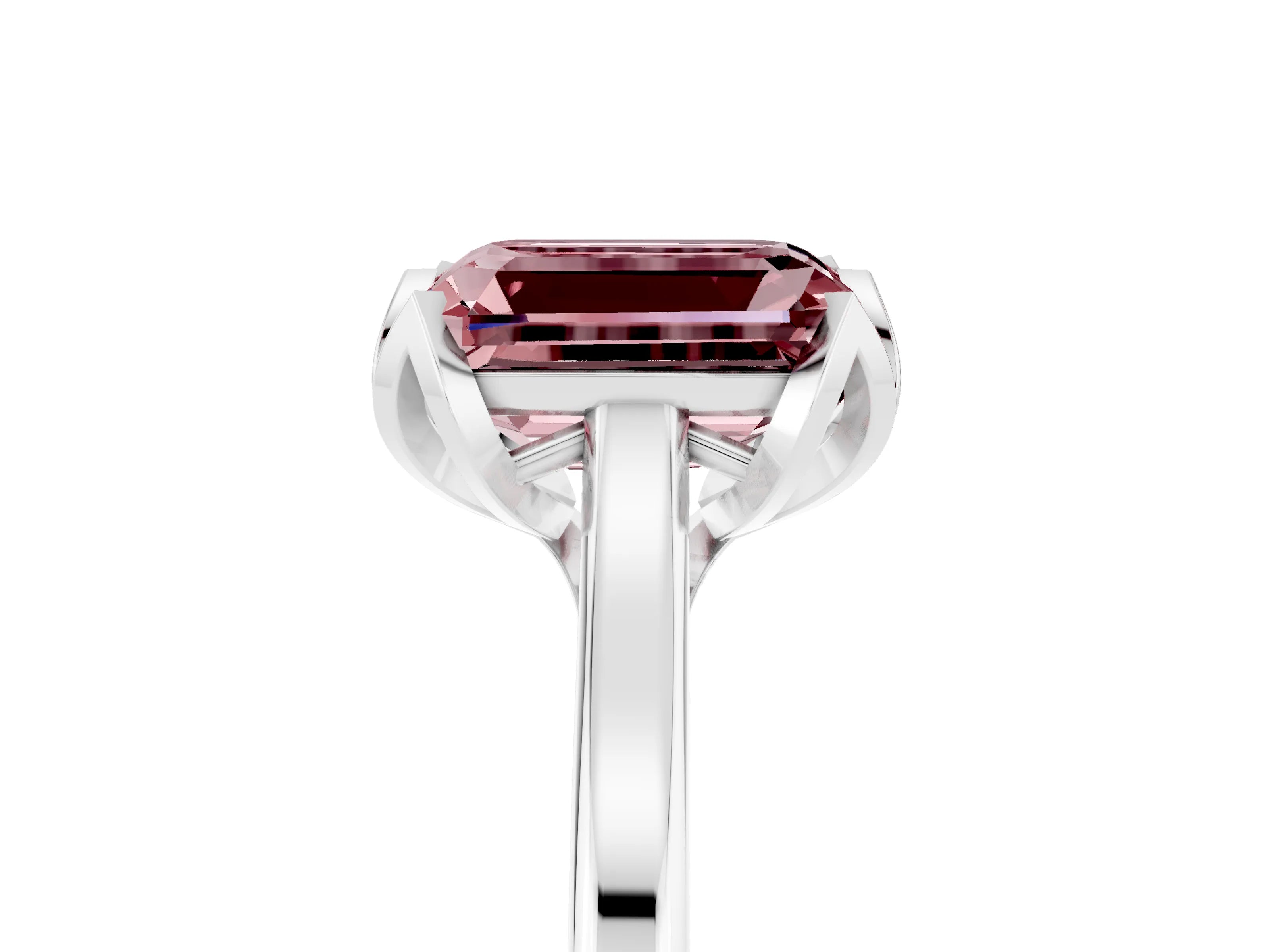 White gold Emerald Cut Morganite Solitaire Ring with Flower Prong Setting and Classic Band_17