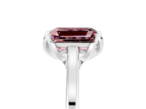 White gold Emerald Cut Morganite Solitaire Ring with Flower Prong Setting and Classic Band_17