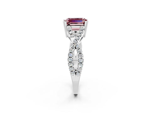 White gold Emerald Cut Morganite Solitaire Ring with Four-Prong Setting and Twisted Pavé Band_2