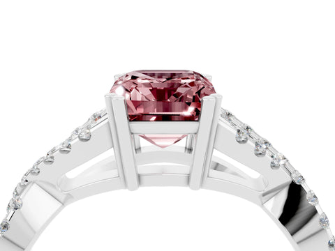 White gold Emerald Cut Morganite Solitaire Ring with Four-Prong Setting and Twisted Pavé Band_4