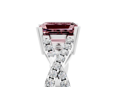 White gold Emerald Cut Morganite Solitaire Ring with Four-Prong Setting and Twisted Pavé Band_5
