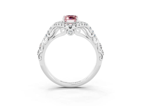 White gold Emerald Cut Morganite Solitaire Ring with Hidden Halo and Pavé Band_15