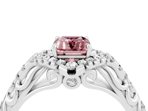 White gold Emerald Cut Morganite Solitaire Ring with Hidden Halo and Pavé Band_16