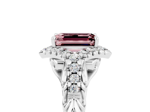 White gold Emerald Cut Morganite Solitaire Ring with Hidden Halo and Pavé Band_17