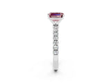 White gold Emerald Cut Morganite Solitaire Ring with Pavé Accents and Four-Prong Setting_2