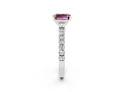 White gold Emerald Cut Morganite Solitaire Ring with Pavé Accents and Four-Prong Setting_2