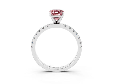 White gold Emerald Cut Morganite Solitaire Ring with Pavé Accents and Four-Prong Setting_3