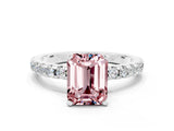 White gold Emerald Cut Morganite Solitaire Ring with Pavé Band and Four-Prong Setting_24