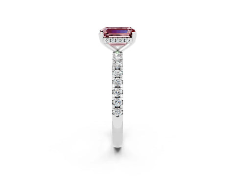 White gold Emerald Cut Morganite Solitaire Ring with Pavé Band and Four-Prong Setting_26