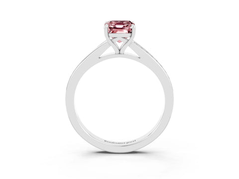 White gold Emerald Cut Morganite Solitaire Ring with Pavé Band and Prong Setting_3
