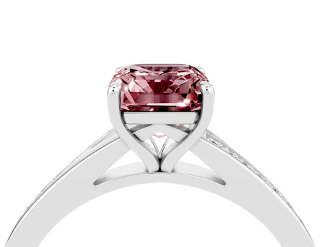 White gold Emerald Cut Morganite Solitaire Ring with Pavé Band and Prong Setting_4