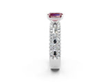 White gold Emerald Cut Morganite Solitaire Ring with Pavé and Channel Set Band_2