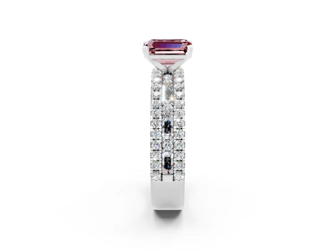 White gold Emerald Cut Morganite Solitaire Ring with Pavé and Channel Set Band_2