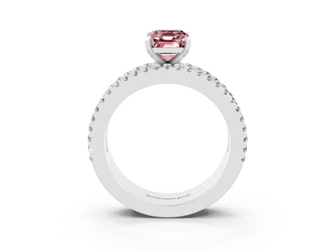 White gold Emerald Cut Morganite Solitaire Ring with Pavé and Channel Set Band_3