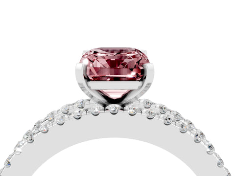 White gold Emerald Cut Morganite Solitaire Ring with Pavé and Channel Set Band_4
