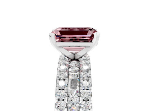 White gold Emerald Cut Morganite Solitaire Ring with Pavé and Channel Set Band_5