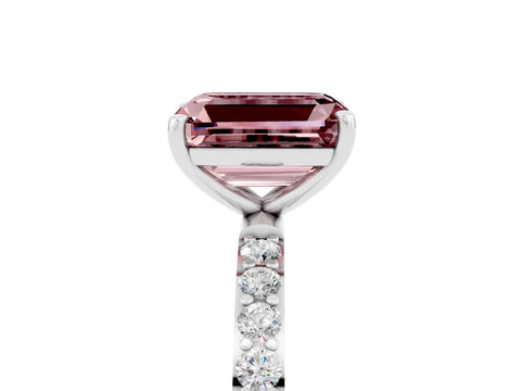 White gold Emerald Cut Morganite Solitaire Ring with Pave Band and Four Prong Setting_17