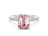 White gold Emerald Cut Morganite Solitaire Ring with Pave Band and Four Prong Setting_24