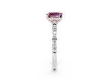 White gold Emerald Cut Morganite Solitaire Ring with Pave Band and Four Prong Setting_26
