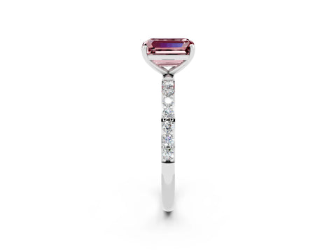 White gold Emerald Cut Morganite Solitaire Ring with Pave Band and Four Prong Setting_26