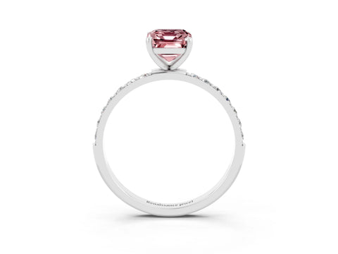 White gold Emerald Cut Morganite Solitaire Ring with Pave Band and Four Prong Setting_27