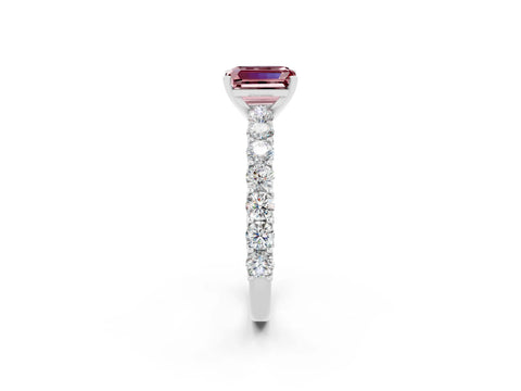 White gold Emerald Cut Morganite Solitaire Ring with Shared Prong Pavé Band and Four-Prong Setting_2