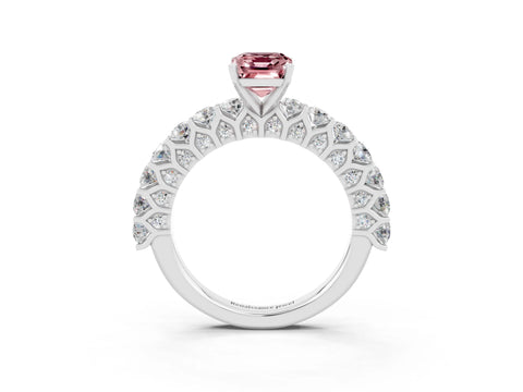 White gold Emerald Cut Morganite Solitaire Ring with Shared Prong Pavé Band and Four-Prong Setting_3