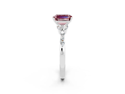White gold Emerald Cut Morganite Solitaire Ring with Side Stones and Four-Prong Setting_26