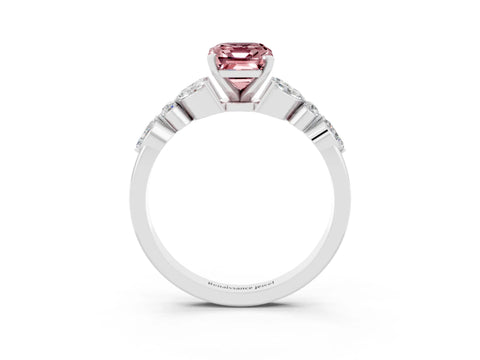 White gold Emerald Cut Morganite Solitaire Ring with Side Stones and Four-Prong Setting_27