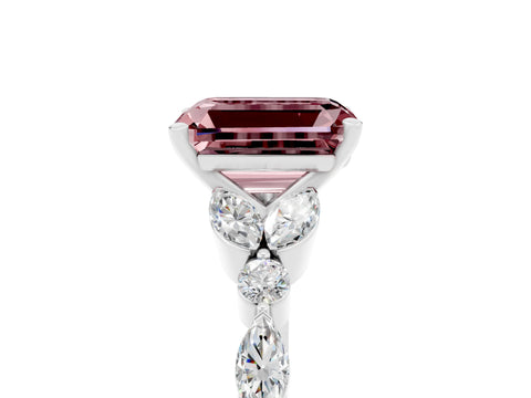 White gold Emerald Cut Morganite Solitaire Ring with Side Stones and Four-Prong Setting_29
