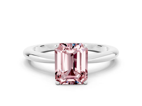 White gold Emerald Cut Morganite Solitaire Ring with Six-Prong Setting and Classic Band_12