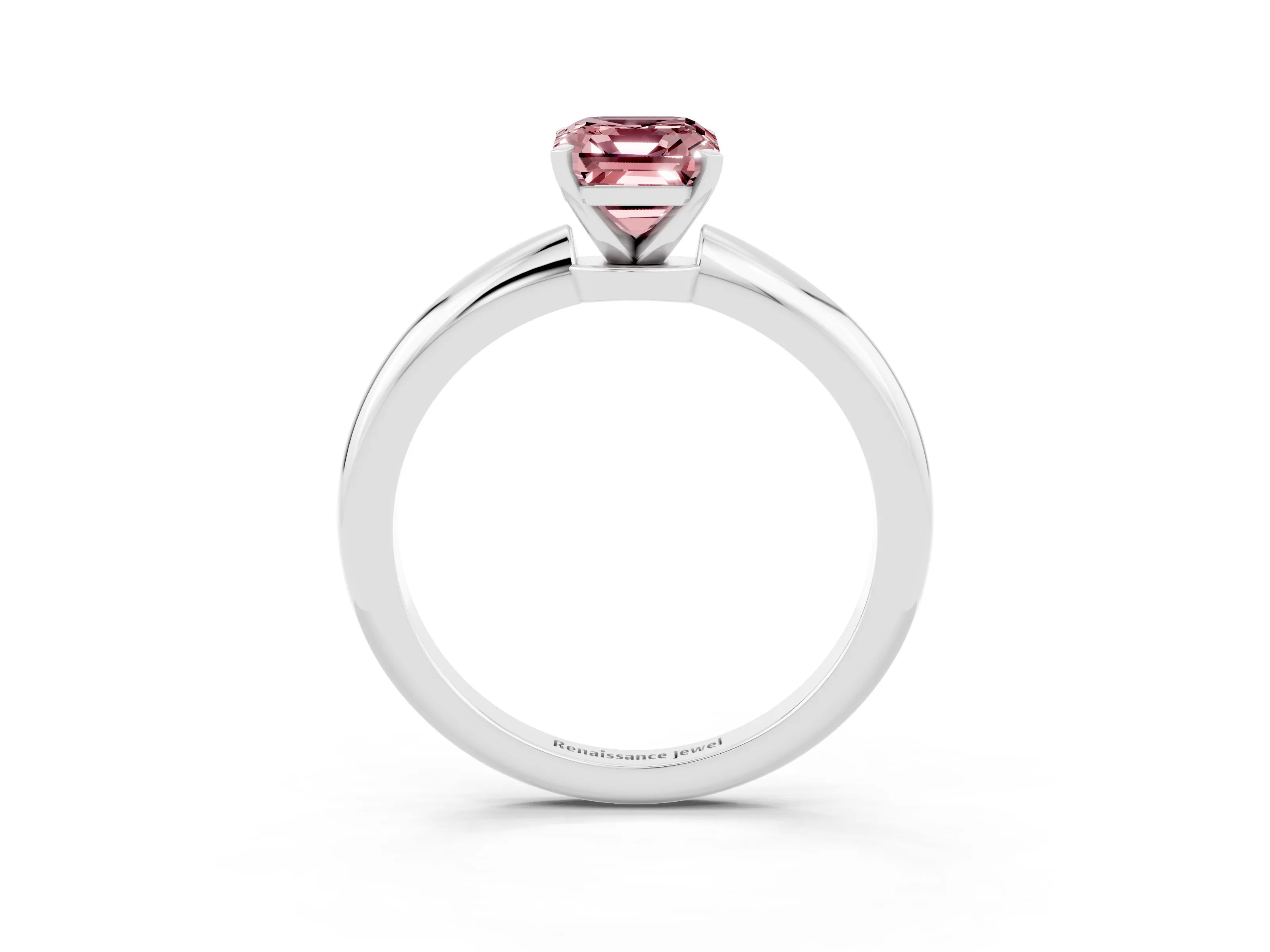 White gold Emerald Cut Morganite Solitaire Ring with Six-Prong Setting and Classic Band_15