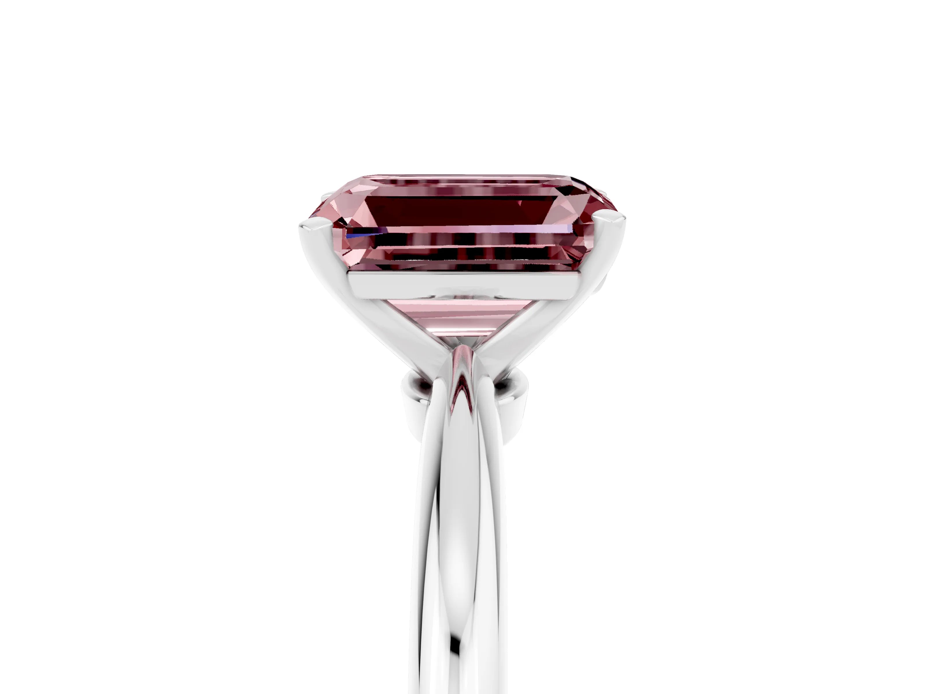 White gold Emerald Cut Morganite Solitaire Ring with Six-Prong Setting and Classic Band_17