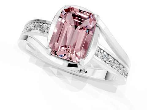 White gold Emerald Cut Morganite Solitaire Ring with Split Shank and Prong Setting_1