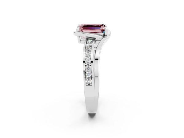 White gold Emerald Cut Morganite Solitaire Ring with Split Shank and Prong Setting