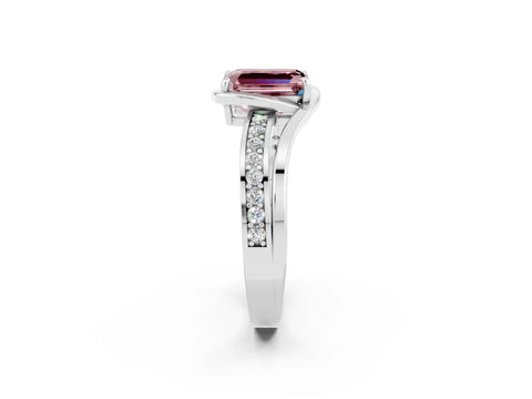 White gold Emerald Cut Morganite Solitaire Ring with Split Shank and Prong Setting_2