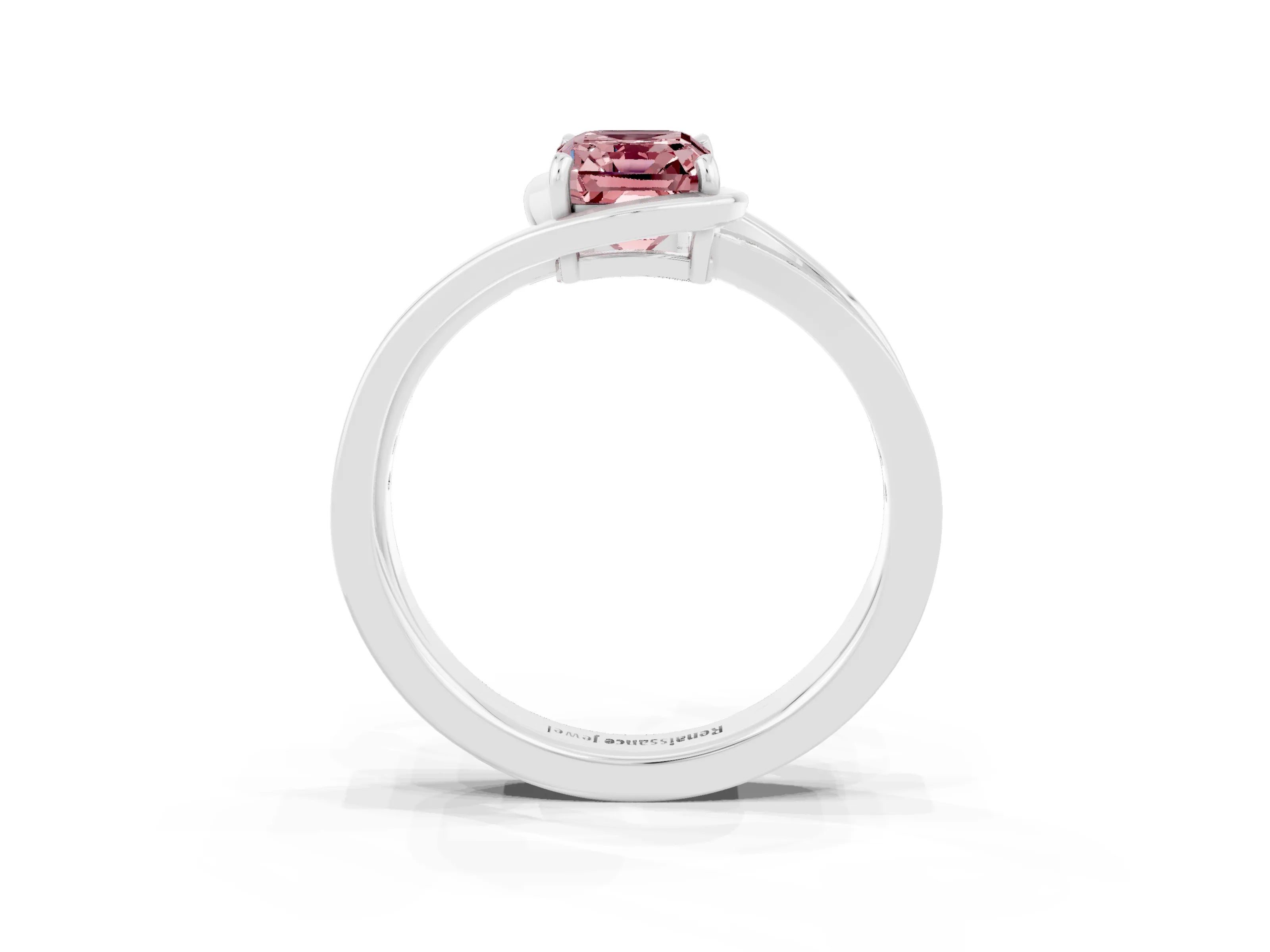 White gold Emerald Cut Morganite Solitaire Ring with Split Shank and Prong Setting_3
