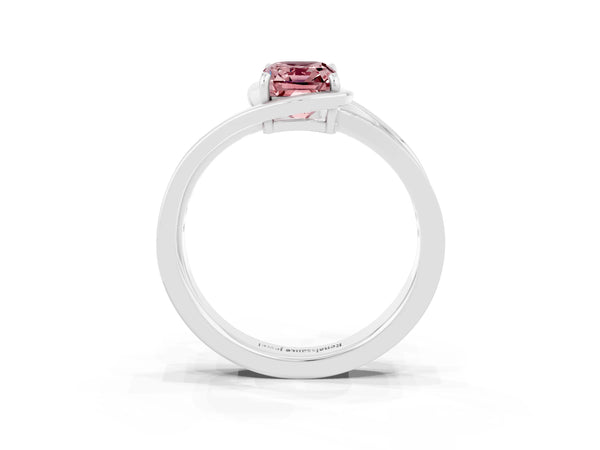 Silver Emerald Cut Morganite Solitaire Ring with Split Shank and Prong Setting