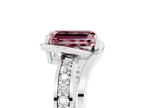 White gold Emerald Cut Morganite Solitaire Ring with Split Shank and Prong Setting_5