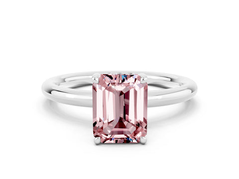 White gold Emerald Cut Morganite Solitaire Ring with Thin Band and Four-Prong Setting_12